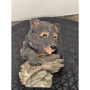 Vintage Bear Figurine Sitting On A Log, Chips as seen in photos. Rustic. Roar :)